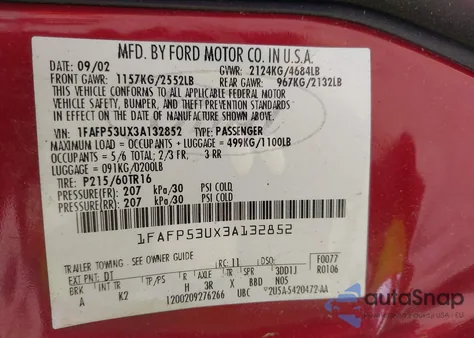 2003 Ford Taurus Se from USA, damaged, VIN 1FAFP53UX3A132852